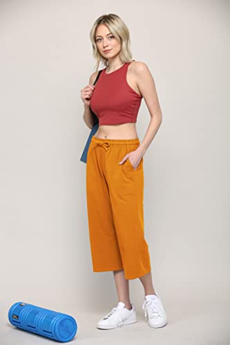 Image of Lock and Love Womens Capri Pants Loose Yoga Pants Wide Leg Drawstring Comfy Lounge Pajama Capris Sweatpants with Pockets