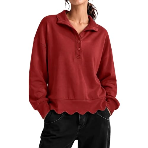 Women's Sweatshirts Scalloped Hem Casual Cropped Pullover Fall Outfits