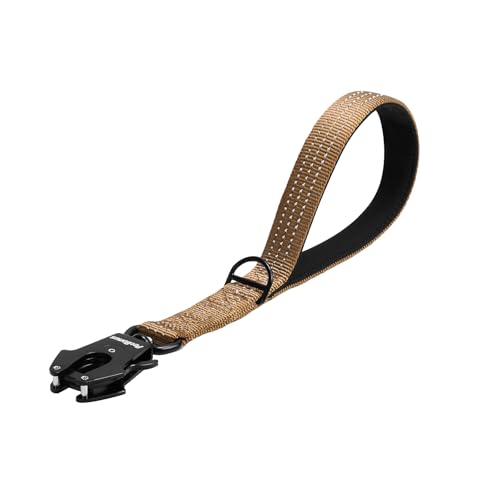 PetBonus Robuste Kurze Hundeleine 30cm, Nylon Kurzführer mit Schnellverschluss, gepolstertem Griff, Reflektierende Trainingsleine für große mittlere Hunde (Braun)