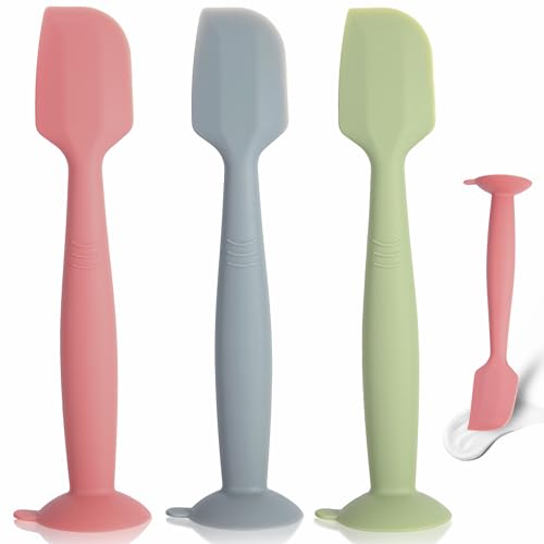Image of MAIKKB Diaper Spatula 3 Pack Baby Diaper Cream spatula Soft Silicone Baby Butt Paste Spatulas Brush Diaper Paste spatulas,Diaper Cream Applicator With Suction Base Full Size (Gray+Red+Green)