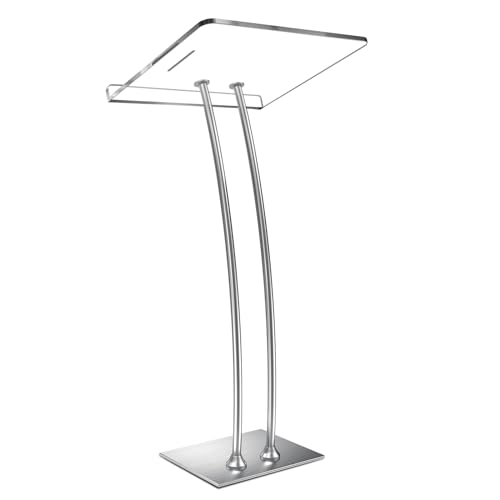 45'' Acrylic Podium Stand - Ultra Clear Iron Podium Pulpits for Churches, Modern Lectern for Conference, Speech, Classroom - 44.9''H x 23.6''L x 15.7''W