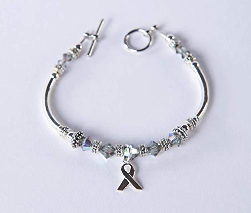 Brain Cancer And Parkinson's Bracelet. Silver Grey Ribbon Charm Awareness For Diabetes, Brain Tumors, Asthma, Sciatic Pain, Dyslexia. Beaded. #TOP1