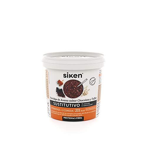 Siken Sustitutivo - Porridge Avena, Sabor Chocolate Toffee, Para Mezclar Con Agua Fría O Caliente, Aporta Fibra, Vitaminas Y Minerales, 1 Vaso Yogur Con Cuchara, 52G