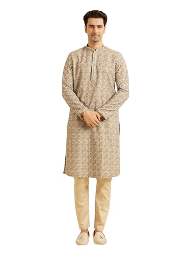Kurta ensemble pyjama 2 pièces homme Manyavar imprimé bandhani en coton