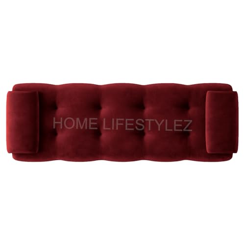Image of Home Lifestlez Monel 2 Seater Tufted Ottoman Bench | Velvet Upholstered | Seating Bench Window Bench Footrest Stool End of Bed Bench Living Room Furniture | Comfortable & Stylish - Maroon