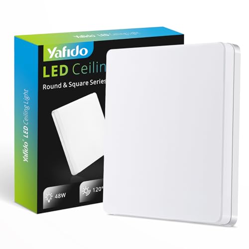 Yafido LED Deckenlampe Ultra Slim 48W 4320Lm UFO LED Panel 3000K Warmweiss Viereckig LED Deckenleuchte für Wohnzimmer Schlafzimmer Flur Büro Küche Küche Balkon und Esszimmer 30 * 30 * 4cm