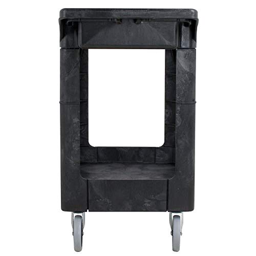 Rubbermaid Commercial Heavy Duty 2-Shelf Utility Cart, Flat Handle, Flat Shelves, Small, Black (FG450589BLA)