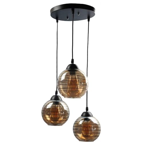 Image of Premium Luster Glass 3-Light Cluster Hanging Ceiling Lamp | Modern Textured Globe Chandelier Pendant Light for (Bulb not Included) Cluster Set