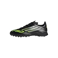 adidas F50 League Turf Football Boots Kids, Core Black/Iron Metallic/Lucid Lemon, 3 UK Child