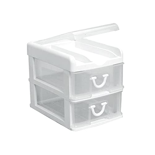 Gracious Living Clear Mini 2 Drawer Desk and Office Organizer with Flip Top Storage for Cosmetics, Arts, Crafts, and Stationery Items, White