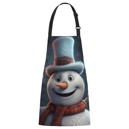 Aglebo Snowman Cute Chef Apron with Pockets Adjustable Shoulder Strap Waterproof Cooking Apron for Kitchen Baking Gardening Pottery Painting