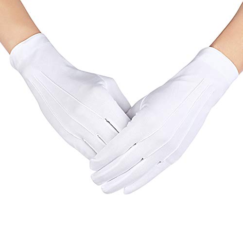 Shappy 2 Pairs White Cotton Gloves Men Costume Stitched Uniform Gloves For Formal Tuxedo Halloween Christmas Party Jewelry Inspection (Nylon 10 Inch) #TOP2