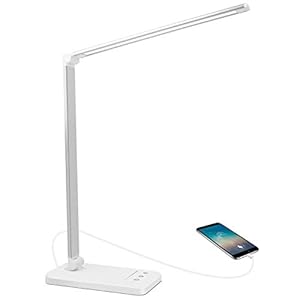 LED Bureaulamp, USB Oplaadbare Tafellampen met Timer – AUELEK 52 SMD LEDs, 5 * 10 Helderheidsmodi, 2000 mAh Flexo Bureaulamp met Roterend Ontwerp/Aanraakbediening (Zilver)