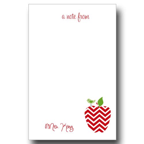 Personalized Teacher gift Personalized Teacher Red Chevron Apple Notepad