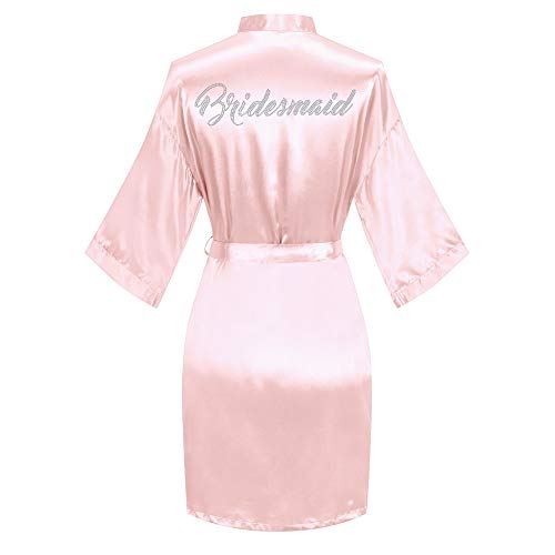 6 Pieces Bridal Shower Bathrobe for Bride and Bridesmaid Robe with Rhinestone Getting Ready Kimono Gown3