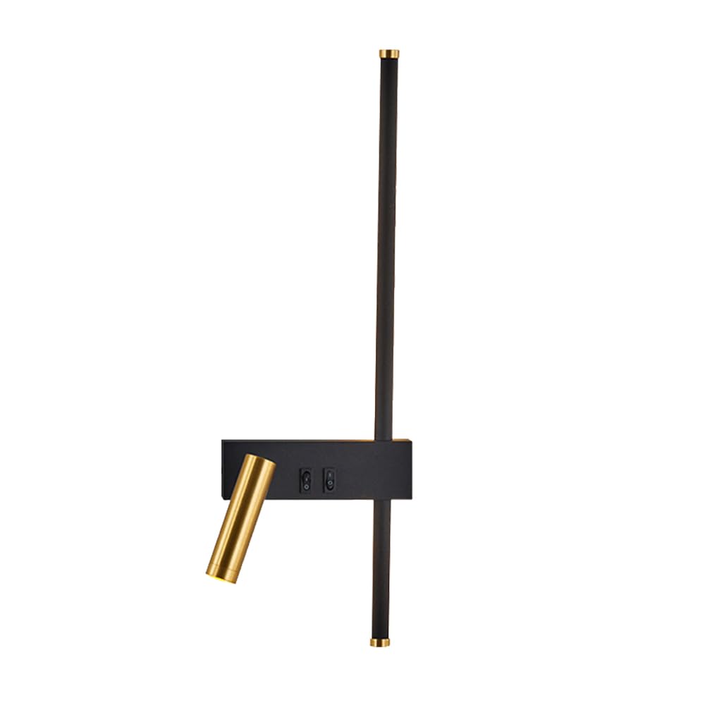Lámpara de pared de metal lineal y aplique LED negro con foco ajustable para mesita de noche