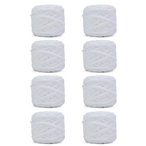 Image of INNDUN Blanket Yarn 8 Pack of 100g /3.5oz - White Chenille Yarn 6 Super Bulky - Knitting, Crocheting & Crafts Chunky Yarn