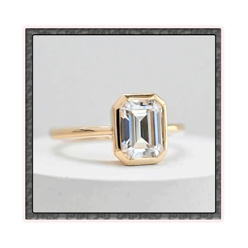 Cubic Zirconia Engagement Ring 925 Sterling Silver Emerald Cut 1CT/2CT/3CT CZ 14k Gold Plated Anniversary Wedding Promise Rings for Women Lover Size 5-9