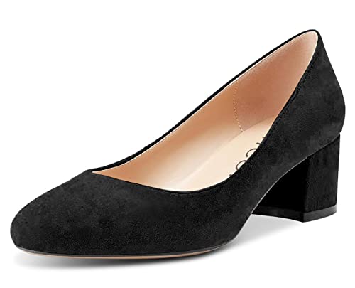 Aachcol Women Chunky Block Mid Low Heel Pumps Slip-on Round Toe Dress Shoes Office Party Wedding Suede 2 Inch