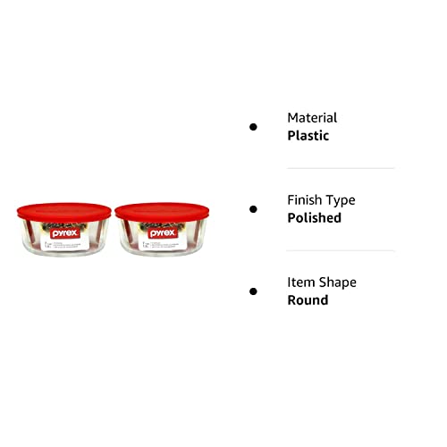 Pyrex, Clear, Plus 7-Cup Round Storage Dish With Red Plastic Cover Pack Of 2 Containers #TOP1