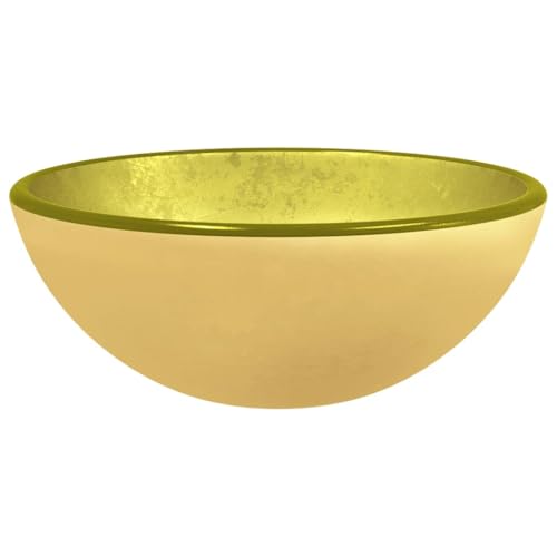 vidaXL Lavabo Baño Fregadero Tocador Cocina Inodoro Hoteles Restaurantes Familia Hogar Lavamanos Redondo sobre Encimera de Vidrio Templado Dorado