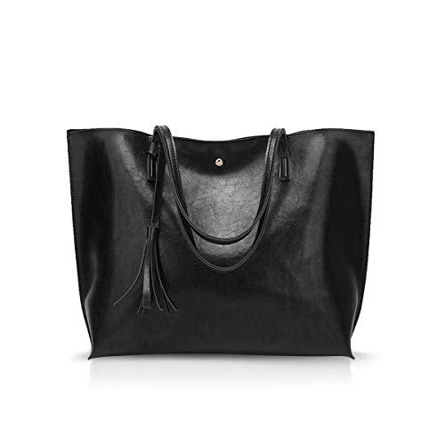 NICOLE&DORIS Bolsa feminina bolsa de mão bolsa de ombro de couro PU bolsas de ombro moda bolsa grande, preto, L