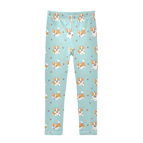 Cute Welsh Corgi Puppy Bones Girls Leggings Soft Stretch Workout Yoga Dance Pants for Kids Casual Tights