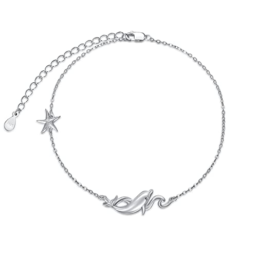 Image of 925 Sterling Silver Anklet Foot Bracelet with Crystal from Austria, Anklet Jewelry Gifts for Women 11 Inch Adjustable