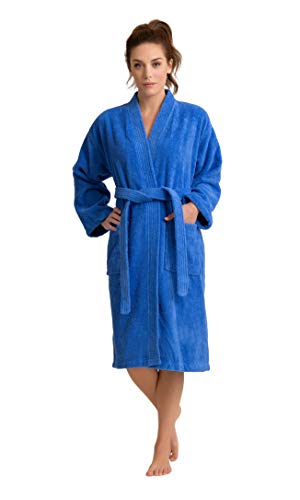 Image of Women's Turkish Terry Kimono Style Bathrobe - 100% Cotton Robe for Women - Comfortable & Absorbent - Soft & Cozy Wear