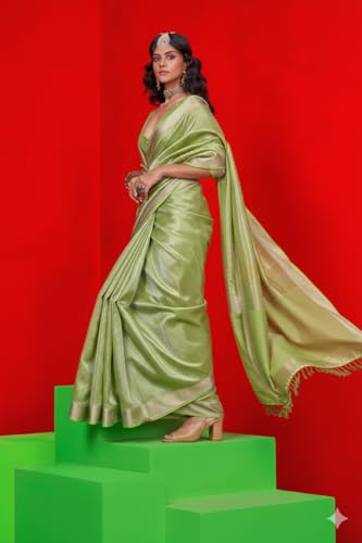 Image of SWORNOF Women's Woven Khadi Georgette Silk Saree With Unstitched Blouse Piece