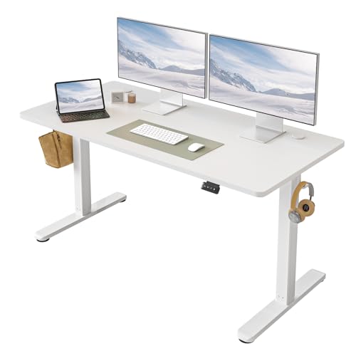 Image of FEZIBO Electric Standing Desk, 55 inch x 24 inch Adjustable Height Sit /Stand Desk for Home Office, Ergonomic Workstation Computer Desk, White