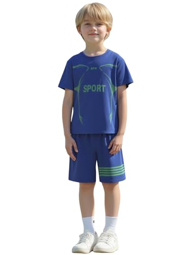 Image of Boys Clothes Short Set 6 Piece Outfit Athletic T-Shirt and Quick Dry Shorts Kids Summer Clothing Set Size 3-14