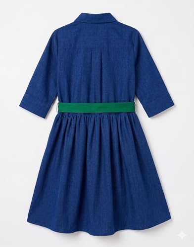 Image of A.T.U.N. (ALL THINGS UBER NICE) Girls 100% Cotton Shirt Dress with Belt | Button-Down Dress with Collar Neck | Soft Breathable Kids Outfit for Girls