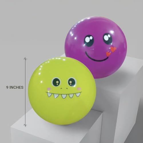 Image of GENIE'S Toy Bus 9-Inch Funny Faces Play Ball | Interactive | for Pool, Beach & Garden | Perfect for Outdoor & Indoor Play | PVC Ball for Kids & Adults I Pack of 2 (Multicolor)