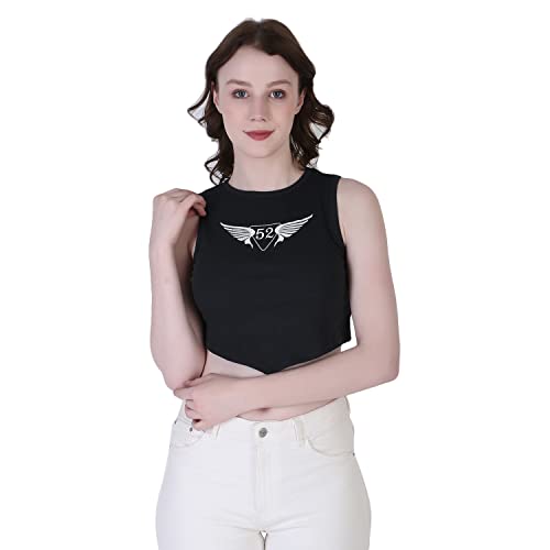 Image of Leriya Fashion Women's & Girls' Solid Ribbed Western Crop Top, Sleeveless Angle's Fly Print Top.