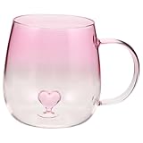 LABRIMP Kaffeebecher mit Farbverlauf und 3D Herz Transparenter Glasbecher mit Henkel Leichter Frühstücksbecher für Tee Milch und Kaffee im Büro und Zuhause
