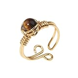 Progresssail Chakra Crystal Ring Adjustable Gemstone Rings Wire Wrapped Irregular Crystal Ring Gemstone Carnelian Rose Quartz Amethyst Evil Eye Tiger Eyes Crystal Ring for Women (9#)