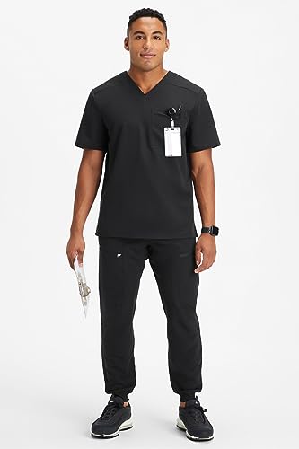 Image of Fabletics Men's Helix 1-Pocket Scrub Top - MotionTech, Wrinkle-Resist, Chest Pocket, Anti-Shrink, Semi-Slim Fit
