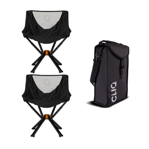 CLIQ ClassiQ Camping Chairs 2-Pack with Free Carry Bag- Lightweight Portable Lawn Chair, Compact Folding Chairs for Outside Adventure, Supports 400 lbs, Aircraft-Grade Aluminum (Black)