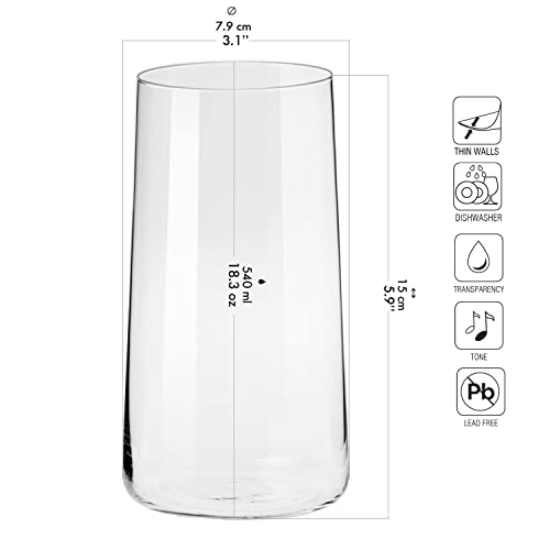 Krosno Highball Juice Water Glass | Set of 6 | 540 ml | Avant-Garde Collection | Perfect at Home, Restaurants on Holidays | Dishwasher Safe