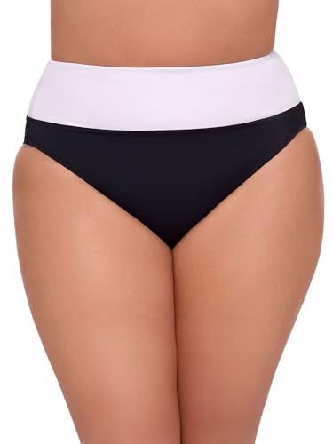 S3 Swim Women's Smoothing Ultra Banded High Waist Bottom, Onyx Black Colorblock, Large