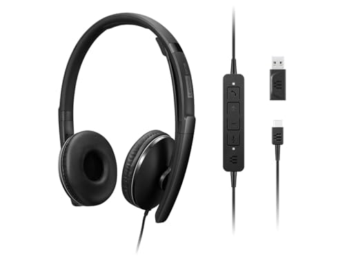 Image of Lenovo Wired ANC Headset, USB-C and USB-A connectivity, Zoom Certified, Active Noise Cancellation, Hearing Protection, 145g Lightweight Comfortable Design, Replaceable Earcups, Business Headset