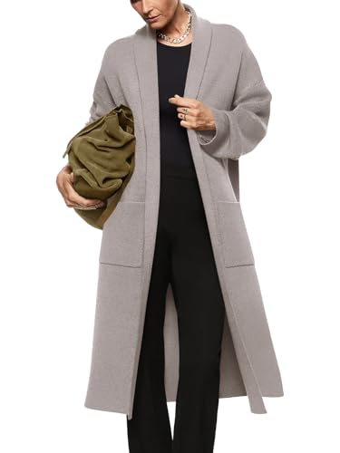 Image of Womens Long Sleeve Maxi Cardigan Open Front Oversized Knitted Sweater Coat Casual Lapel Warm Overcoat with Pockets