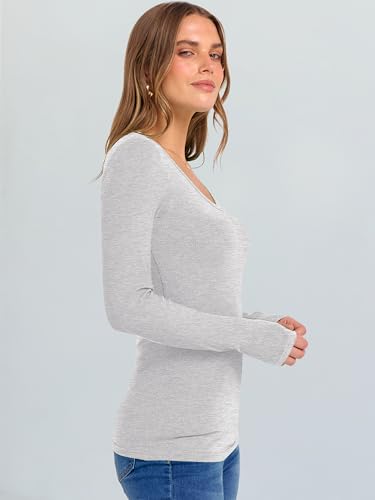 Image of ANRABESS Long Sleeve V Neck Shirts for Women | Soft Comfy Ribbed Knit Fitted Tshirts, Casual Going Out Tops, 2026 Trendy Basic, Fall Winter Underscrub Layering Clothes
