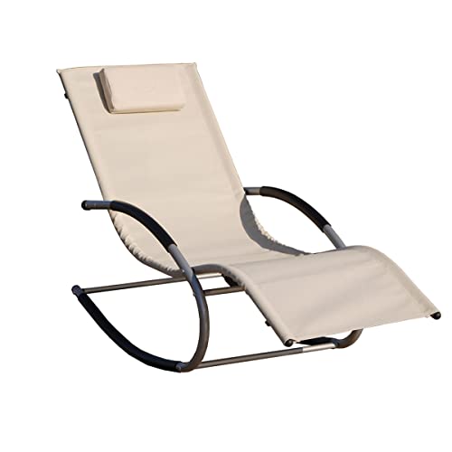 Outdoor Patio Lounger Chair Rock U-Shaped Lounge Chair Adjustable Headrest Support 250Lbs(Beige) #TOP3
