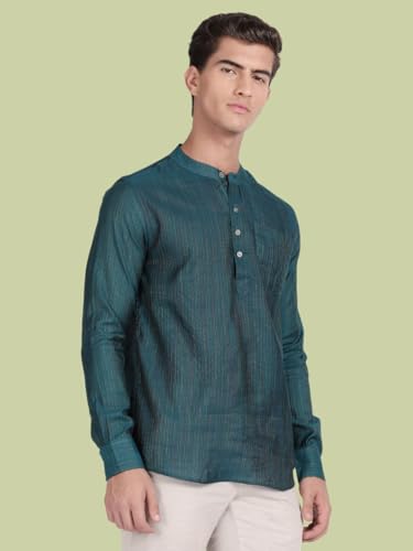 Image of KRYPTIC Men's Full Sleeve Regular Fit Short Kurta in Premium Pure Cotton with Patch Pocket and Mandarin Collar - Perfect Blend of Style and Comfort