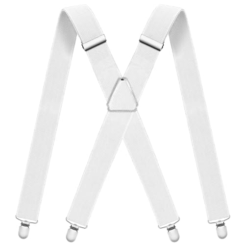 WOXVM Mens Suspenders Adjustable Braces with 4 Strong Metal Clips Elastic X Back Heavy Duty Suspender for Men and Women (White)