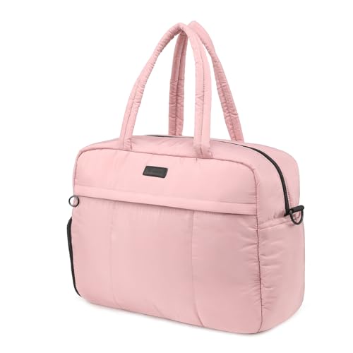 JourCraf Puffy Sports Tote Puffer Gym Bag, Travel Duffel Bag With Toiletry Bag, Shoes Compartment, Pink