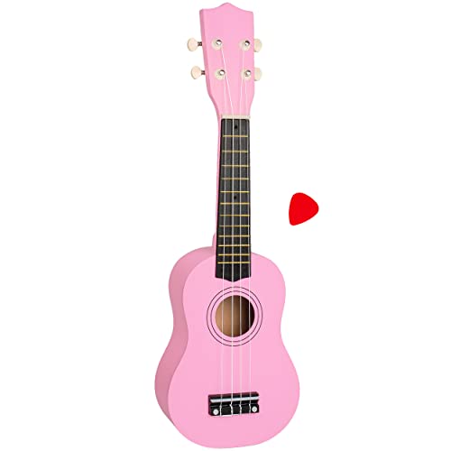 alles-meine.de GmbH Kinder - Gitarre/Ukulele - aus Holz - Motiv & Farbwahl - rosa pink - hochwertige Konzertgitarre - 55 cm - Klassik - akustische - Kindergitarre - mit Plektru..