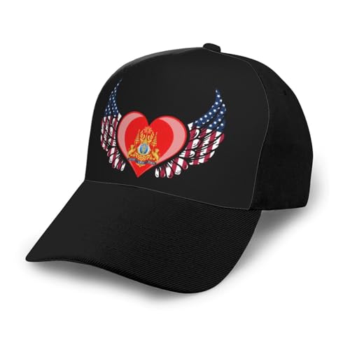 American Flag Wings with Royal Arms of Cambodia Outdoor Golf Baseball Cap for Men & Women Casual Hat Cool Adjustable Snapback Hats for Daily Use Funny Trucker Hats for Drivers